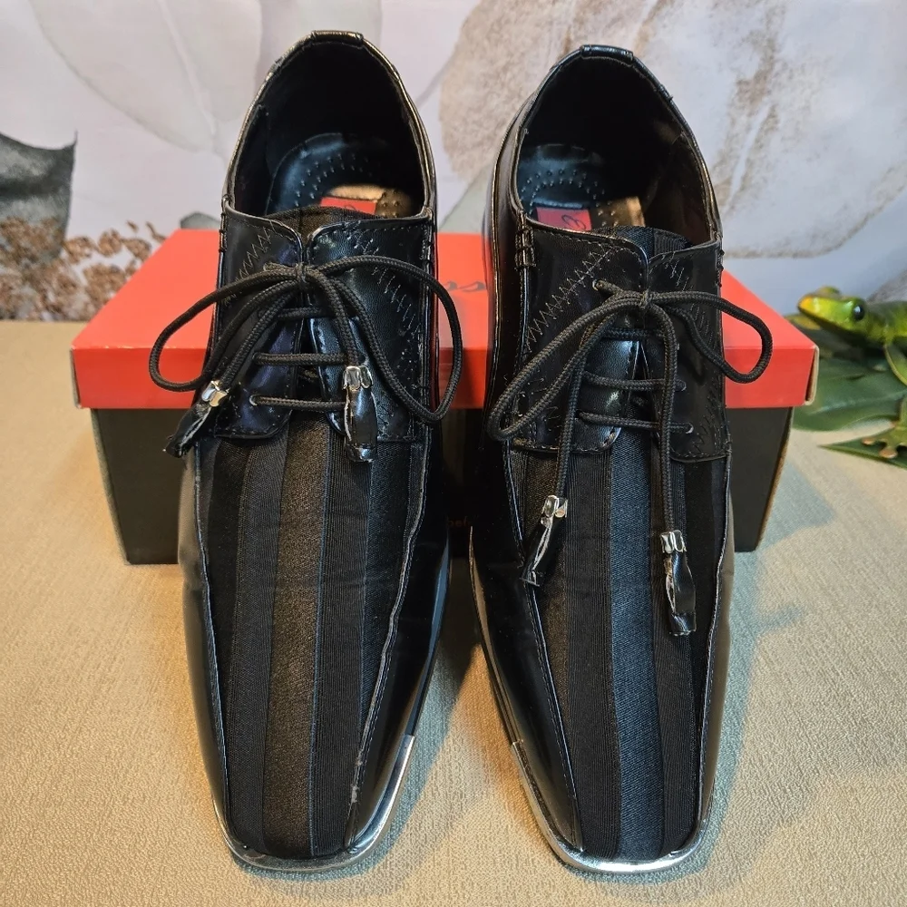 Men's Formal Black Lace Up Shoes Size 12 - Modern Wedding Prom Party Shoes